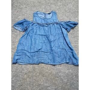 LC Lauren Conrad Chambray Cold Shoulder Ruffle Top Blue Medium Women’s